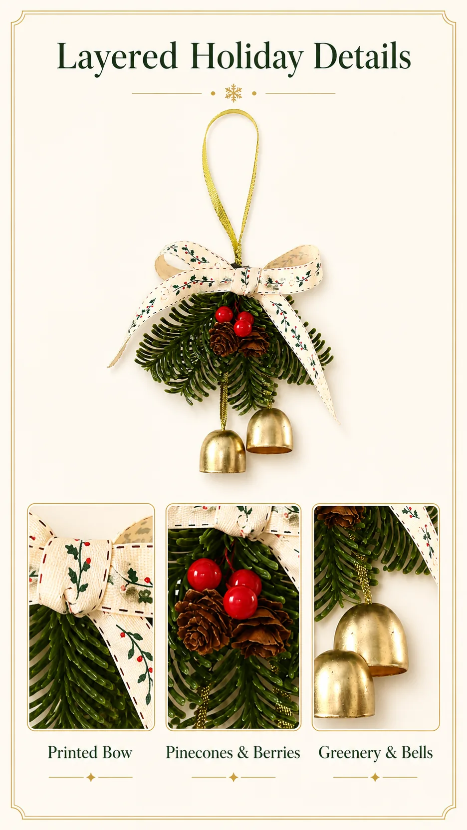 Velvet Bow and Bell Christmas Door Hanging product detail 2