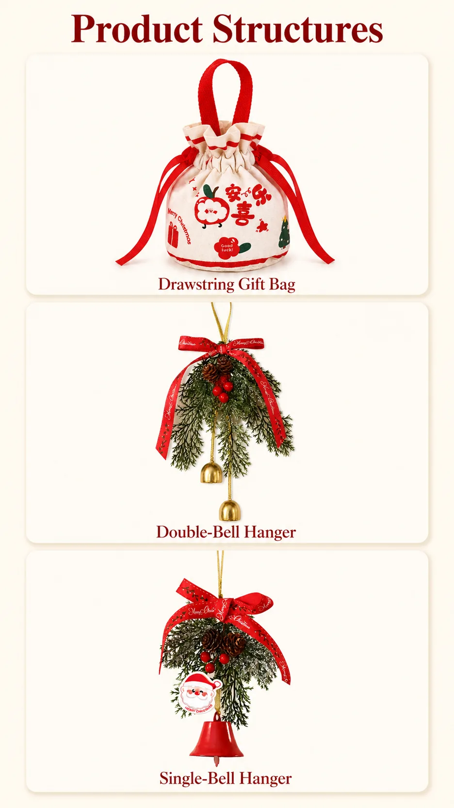 Velvet Bow and Bell Christmas Door Hanging product detail 3