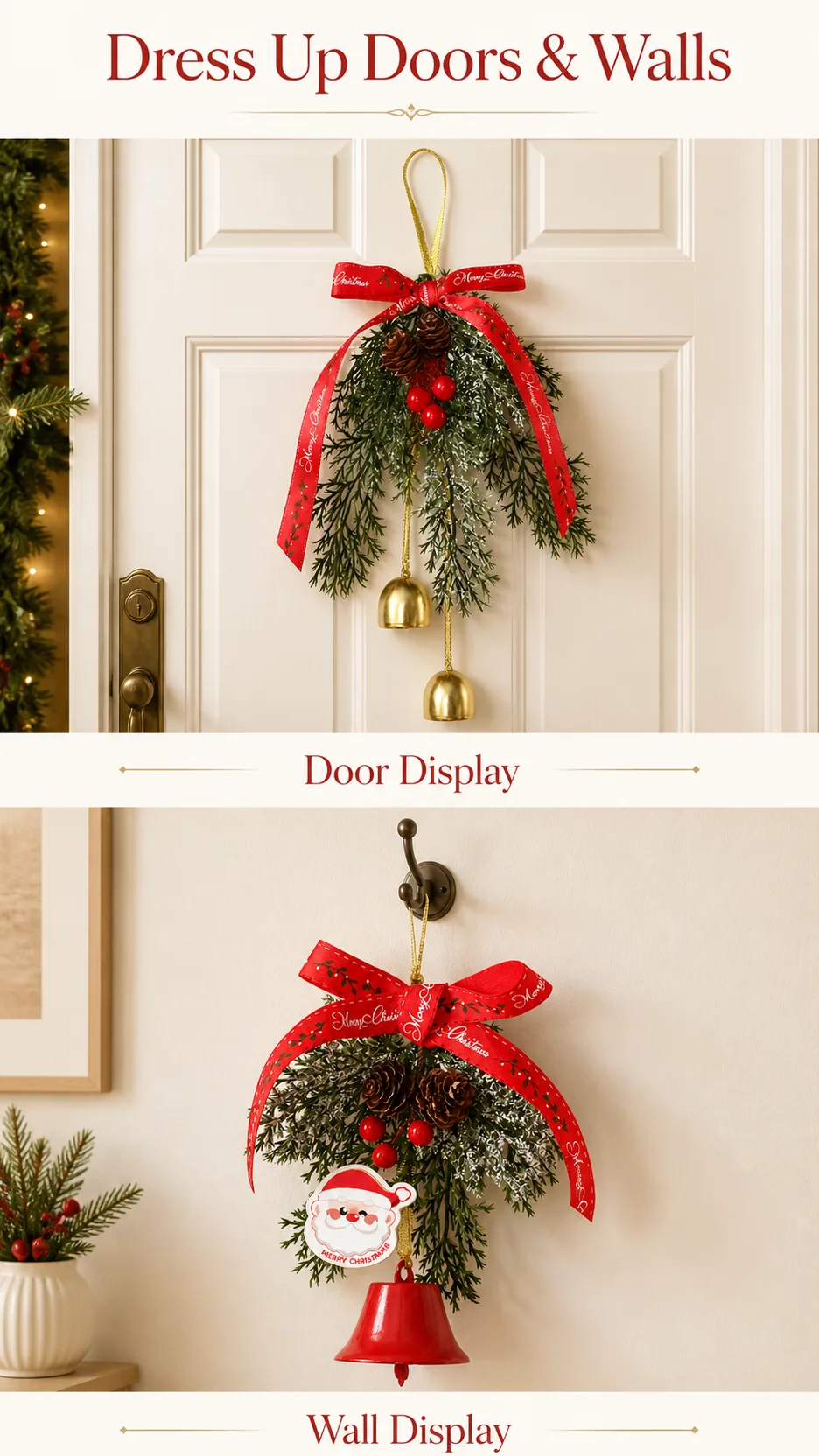 Velvet Bow and Bell Christmas Door Hanging product detail 6