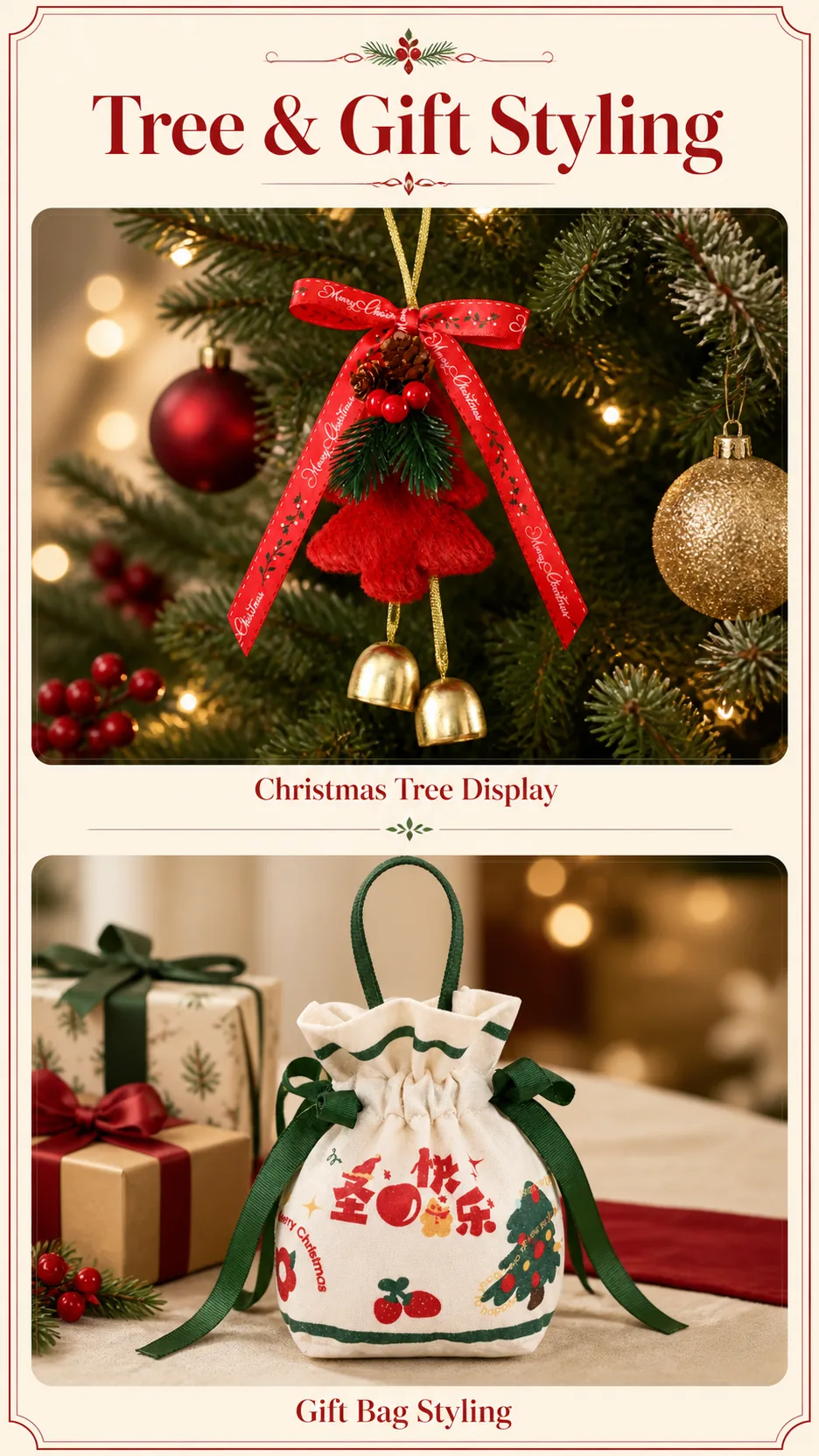 Velvet Bow and Bell Christmas Door Hanging product detail 7
