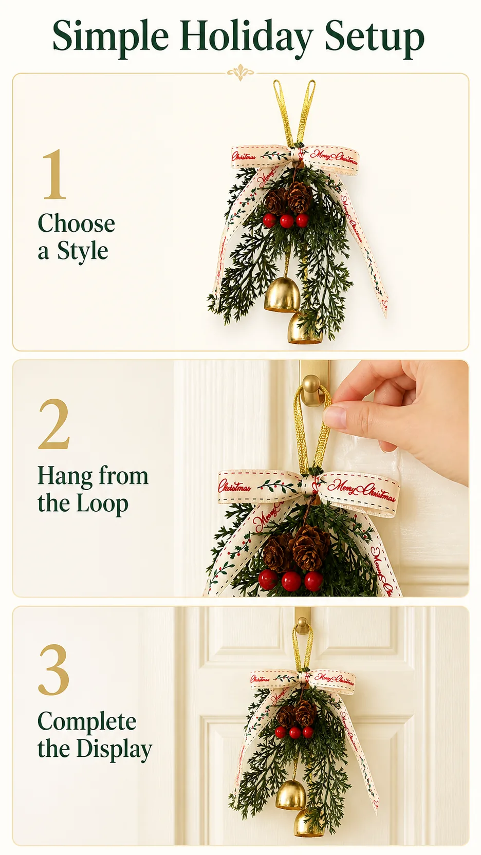 Velvet Bow and Bell Christmas Door Hanging product detail 8
