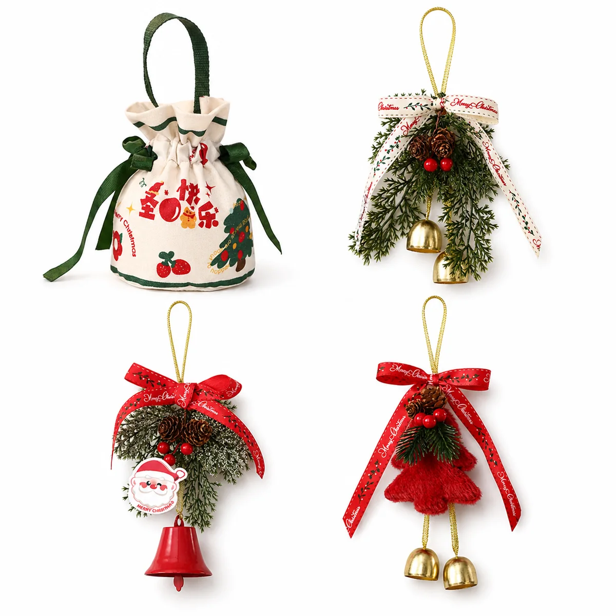 Velvet Bow and Bell Christmas Door Hanging
