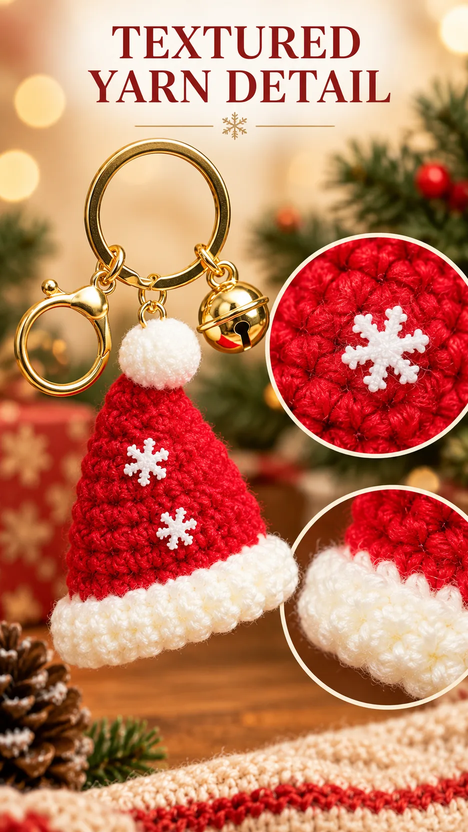 Hand-Crocheted Christmas Hat and Mitten Keychains product detail 2