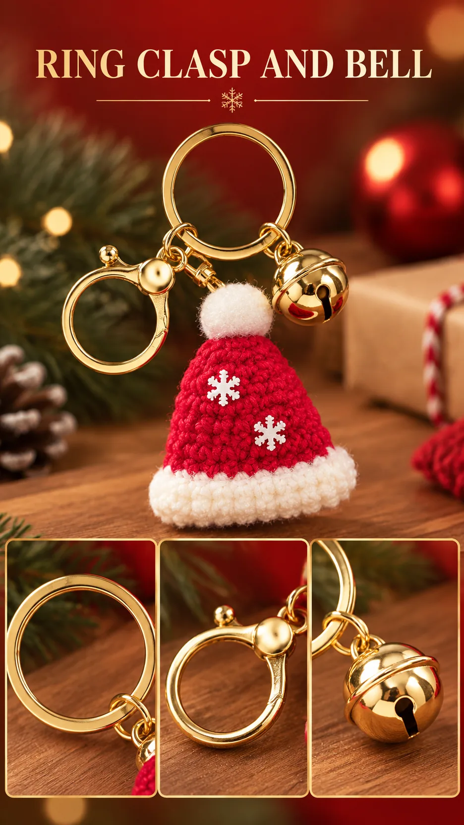 Hand-Crocheted Christmas Hat and Mitten Keychains product detail 4