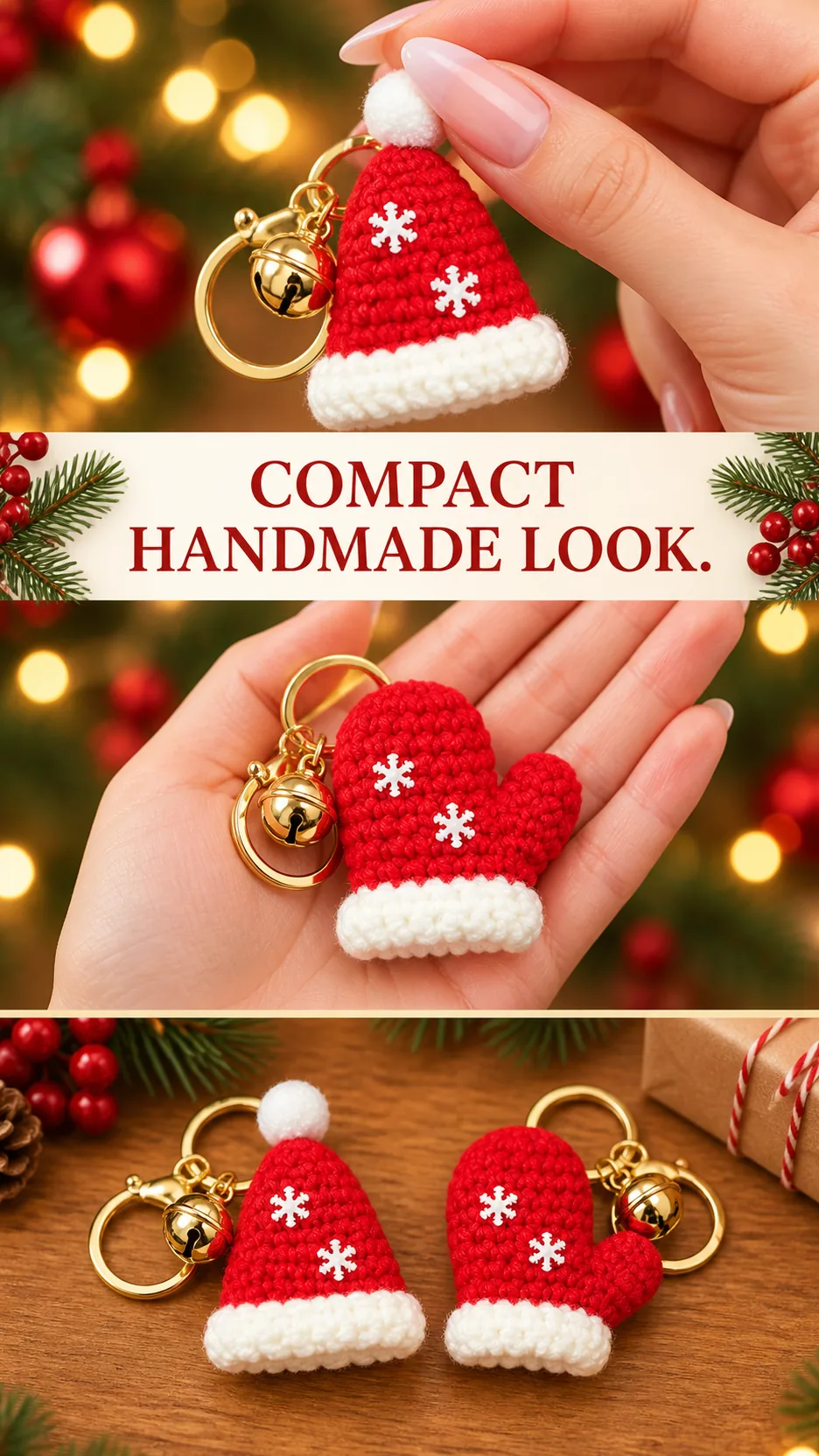 Hand-Crocheted Christmas Hat and Mitten Keychains product detail 5
