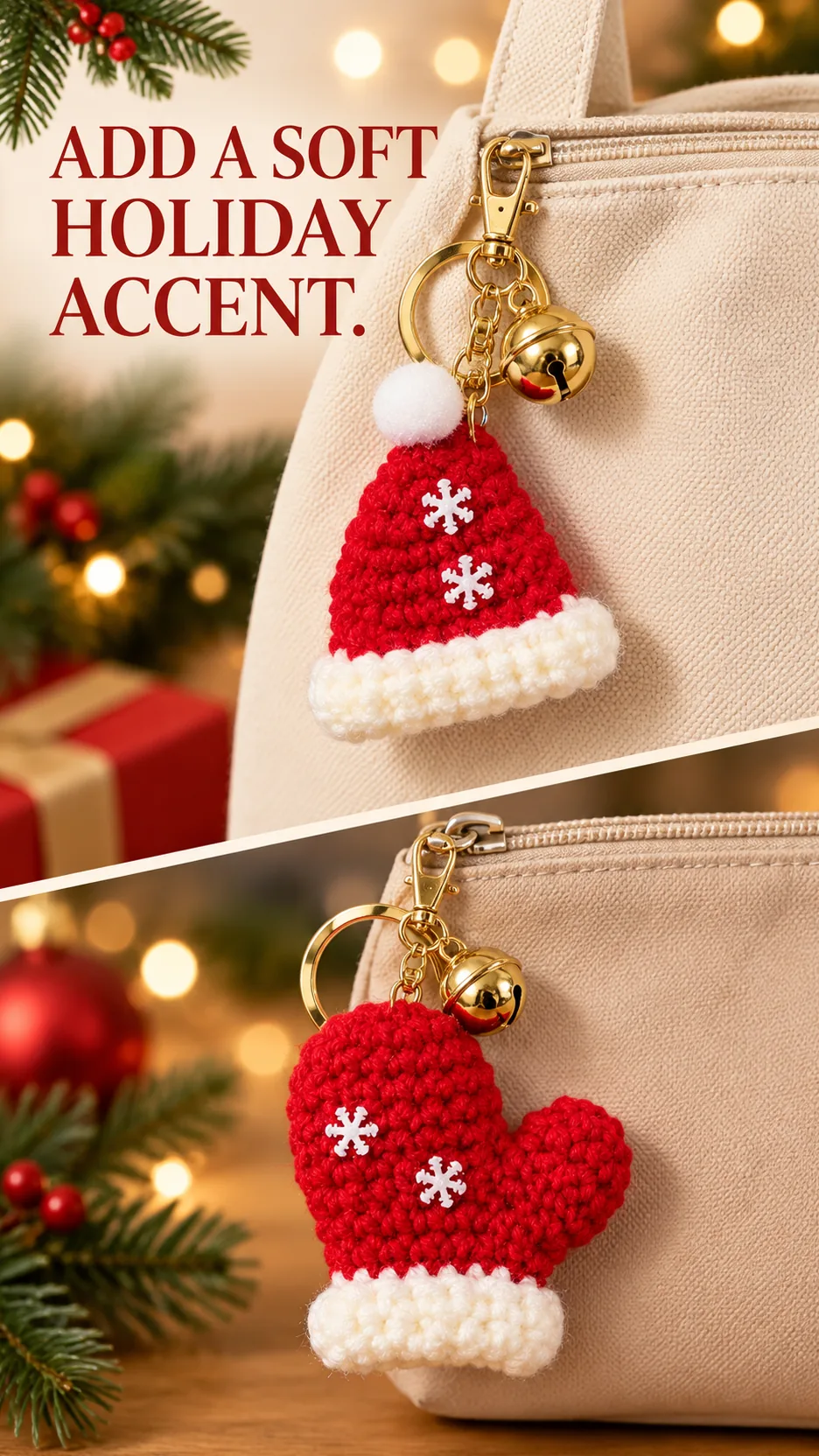 Hand-Crocheted Christmas Hat and Mitten Keychains product detail 6