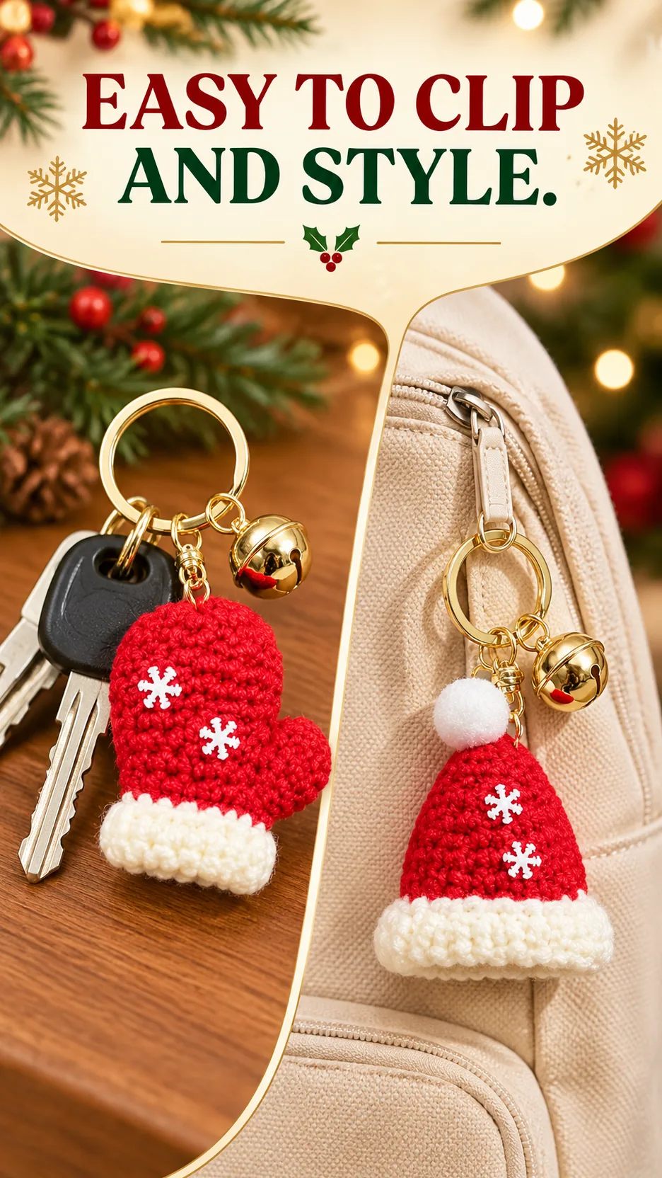 Hand-Crocheted Christmas Hat and Mitten Keychains product detail 7