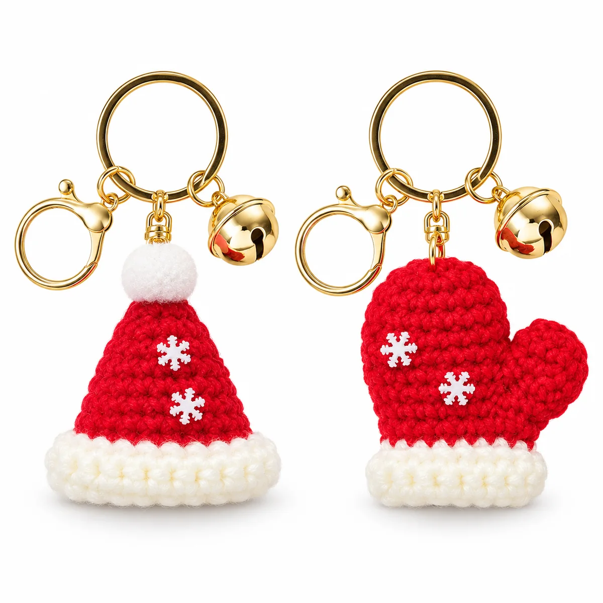 Hand-Crocheted Christmas Hat and Mitten Keychains