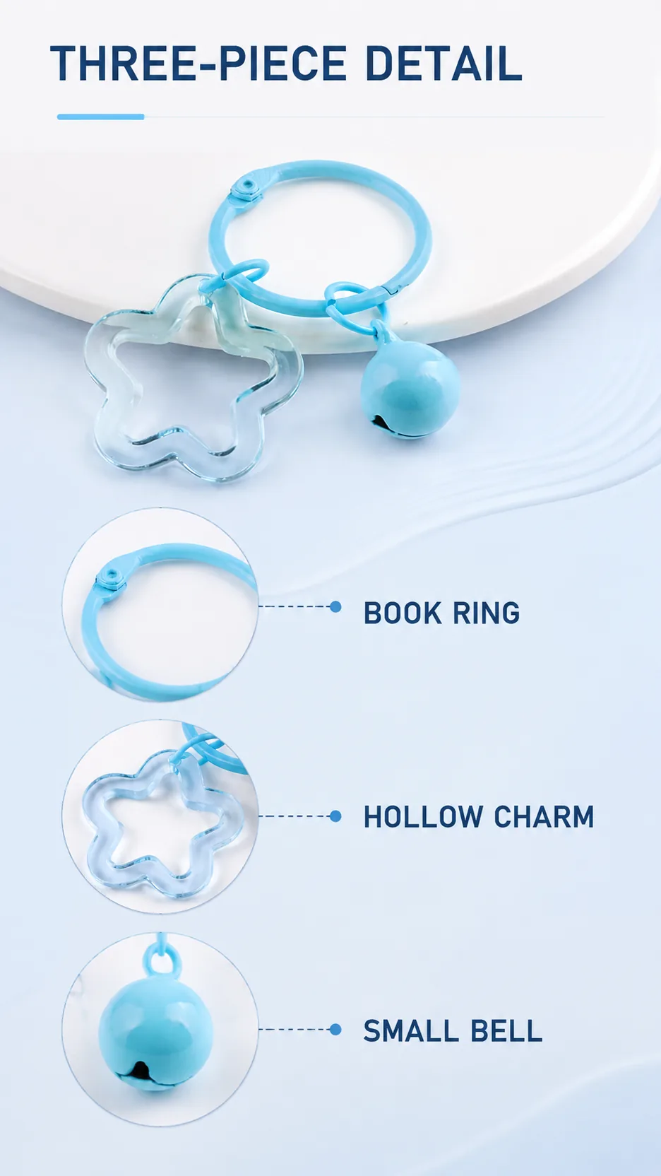 Transparent Acrylic Star Shape Keychain with Bell and Book Ring DIY Craft Accessory product detail 2
