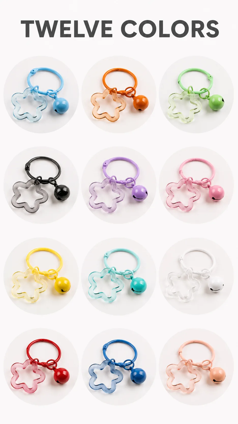 Transparent Acrylic Star Shape Keychain with Bell and Book Ring DIY Craft Accessory product detail 3