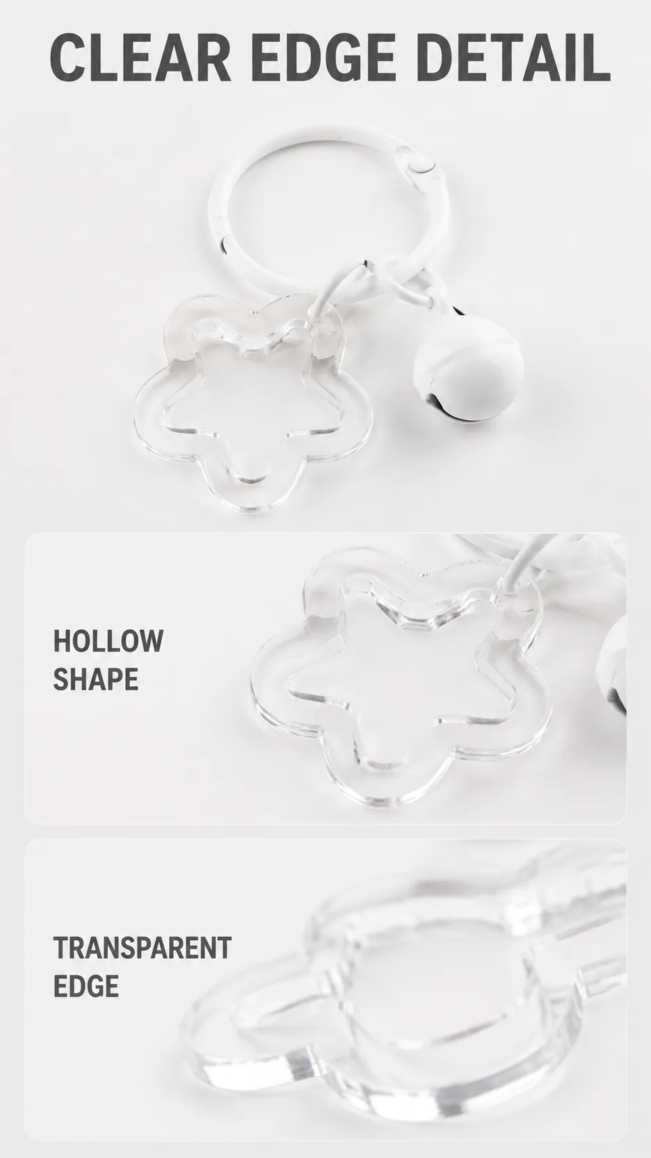 Transparent Acrylic Star Shape Keychain with Bell and Book Ring DIY Craft Accessory product detail 4
