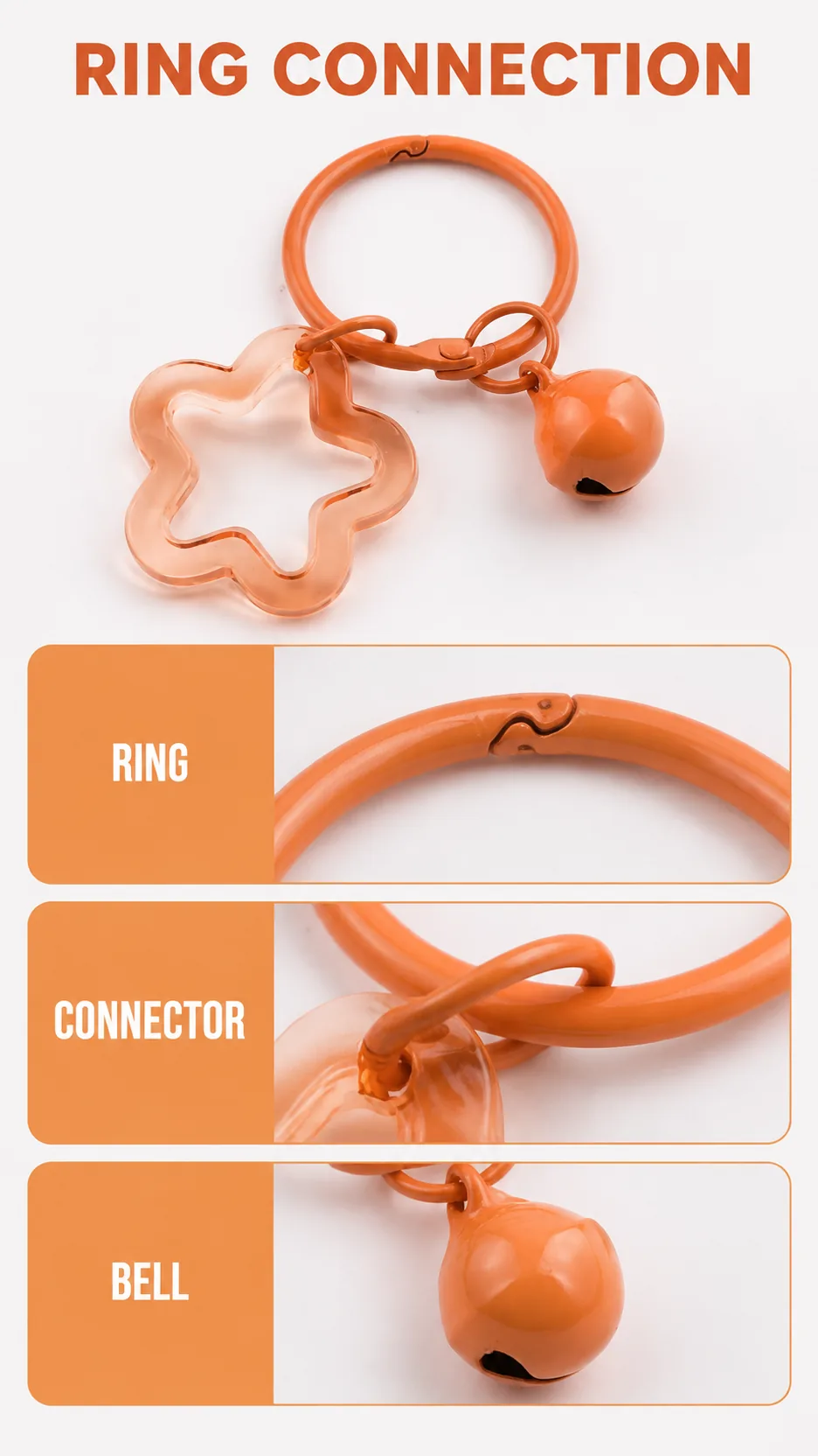 Transparent Acrylic Star Shape Keychain with Bell and Book Ring DIY Craft Accessory product detail 7