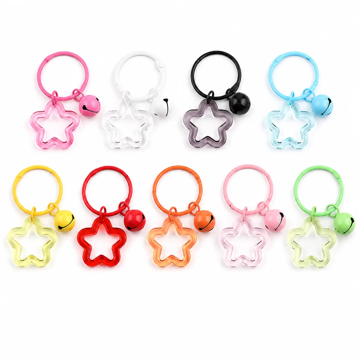 Transparent Acrylic Star Shape Keychain with Bell and Book Ring DIY Craft Accessory