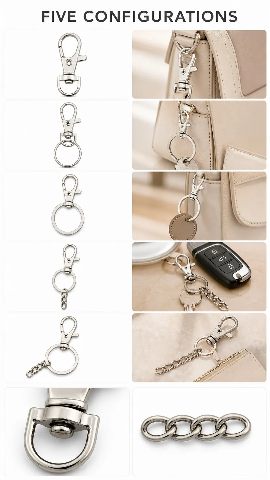 Wholesale Zinc Alloy Dog Clasp Keychain Hardware 35mm Swivel Lobster Clip with Round Ring and Chain Extension for Bags product detail 1
