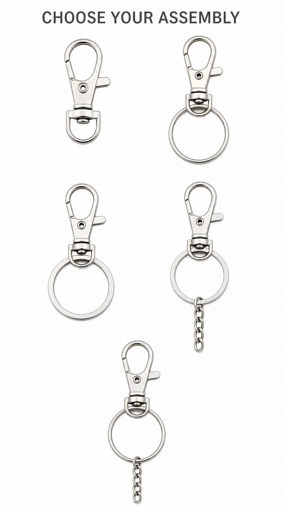 Wholesale Zinc Alloy Dog Clasp Keychain Hardware 35mm Swivel Lobster Clip with Round Ring and Chain Extension for Bags product detail 2