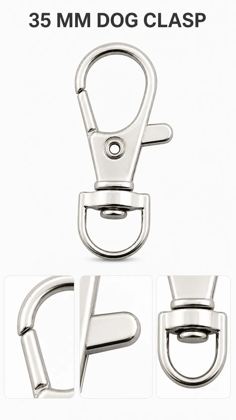 Wholesale Zinc Alloy Dog Clasp Keychain Hardware 35mm Swivel Lobster Clip with Round Ring and Chain Extension for Bags product detail 3