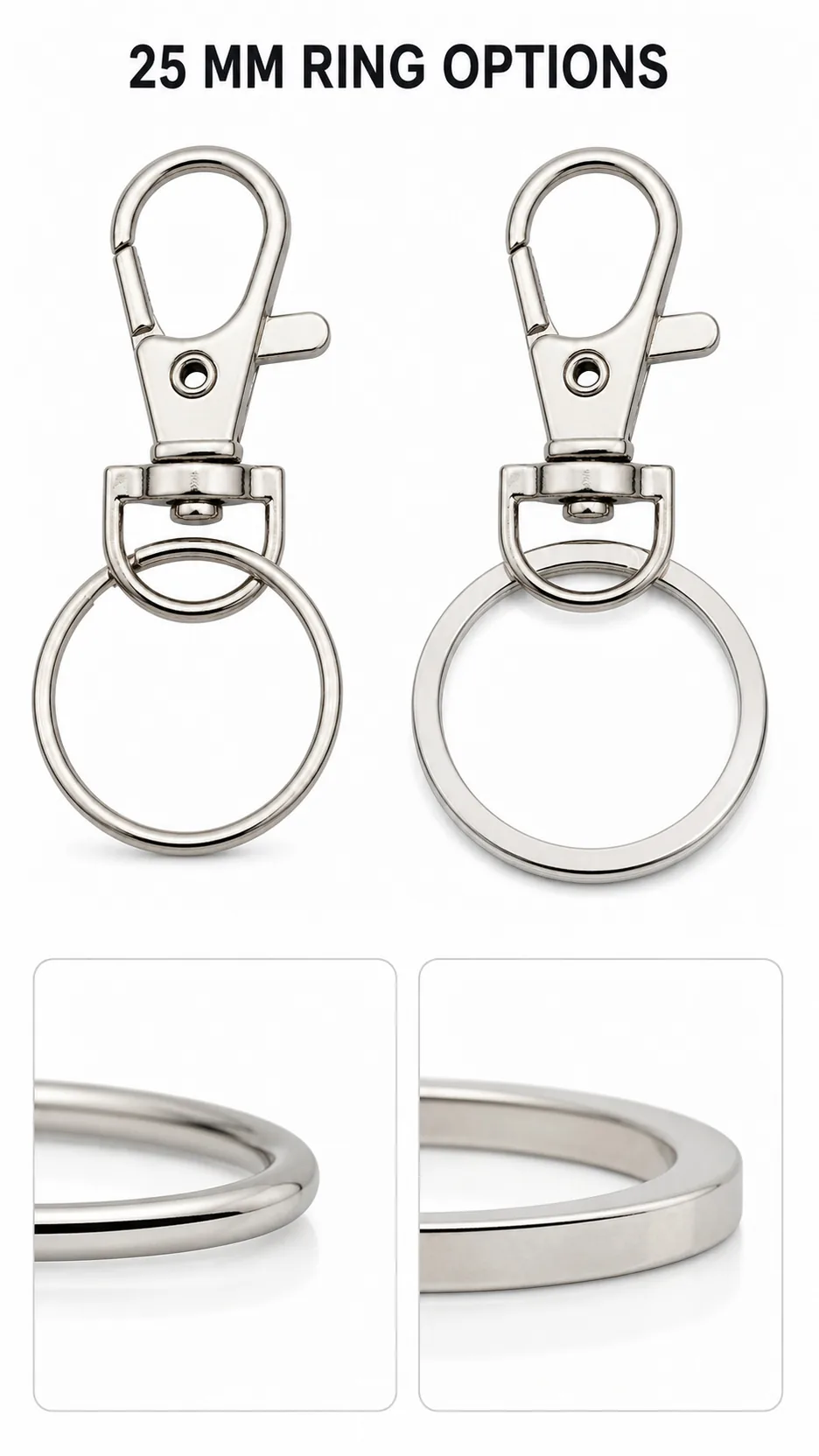 Wholesale Zinc Alloy Dog Clasp Keychain Hardware 35mm Swivel Lobster Clip with Round Ring and Chain Extension for Bags product detail 4
