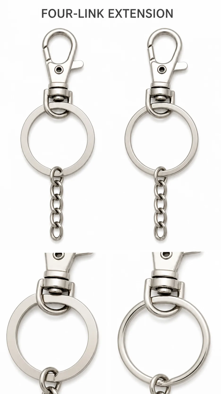 Wholesale Zinc Alloy Dog Clasp Keychain Hardware 35mm Swivel Lobster Clip with Round Ring and Chain Extension for Bags product detail 5