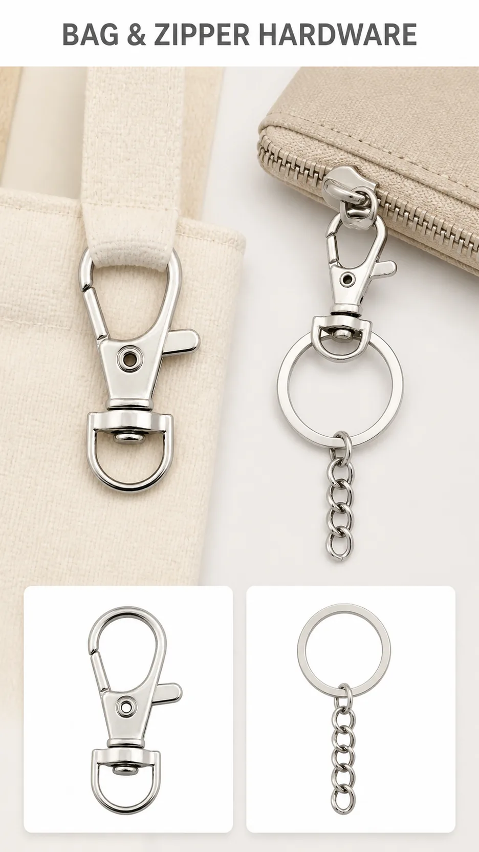 Wholesale Zinc Alloy Dog Clasp Keychain Hardware 35mm Swivel Lobster Clip with Round Ring and Chain Extension for Bags product detail 6