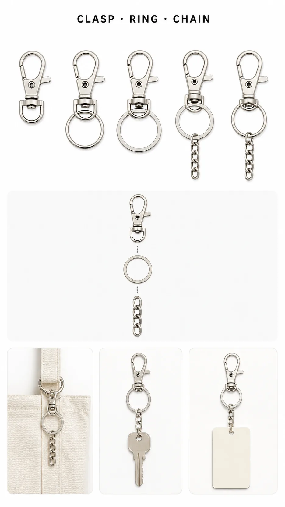 Wholesale Zinc Alloy Dog Clasp Keychain Hardware 35mm Swivel Lobster Clip with Round Ring and Chain Extension for Bags product detail 8