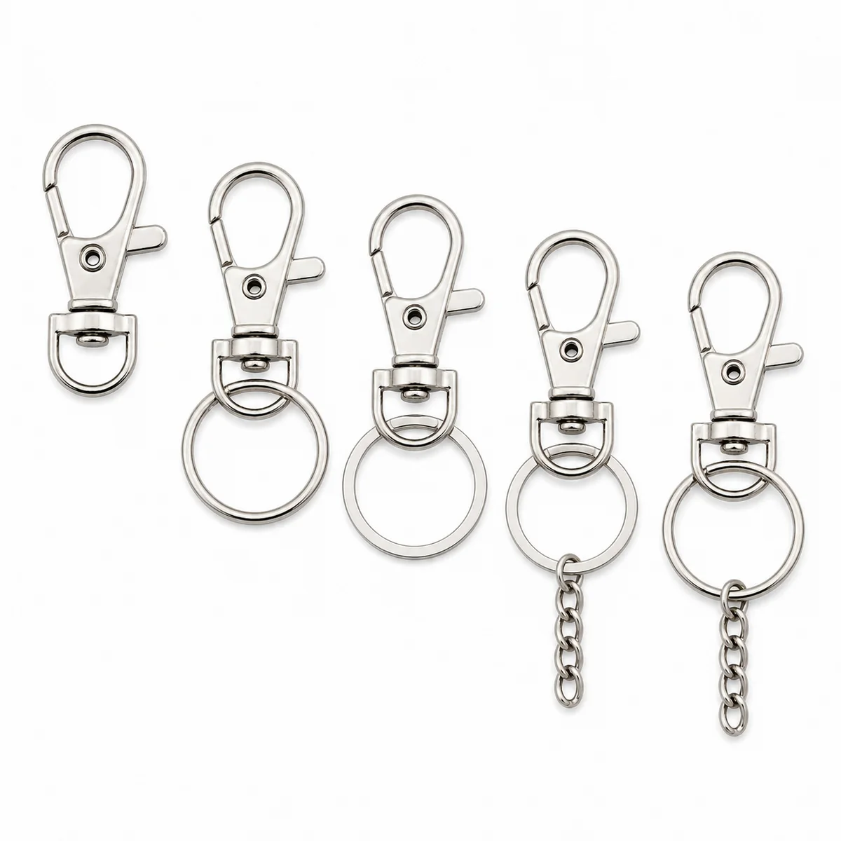 Wholesale Zinc Alloy Dog Clasp Keychain Hardware 35mm Swivel Lobster Clip with Round Ring and Chain Extension for Bags