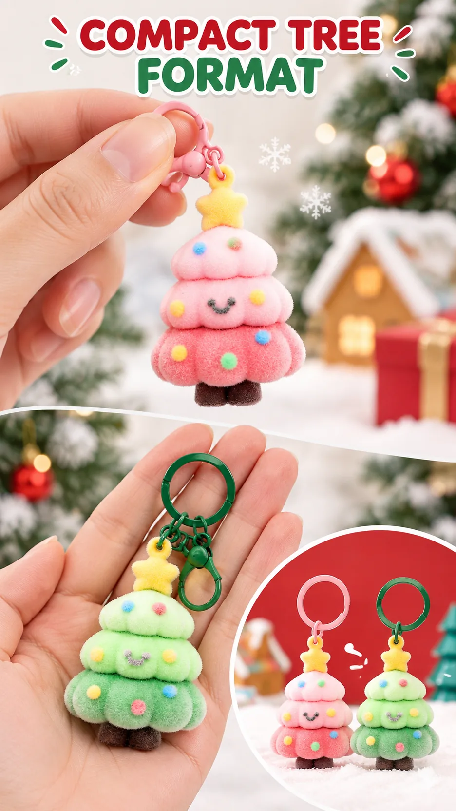 Flocked Christmas Tree Keychains with Bell Charms product detail 5