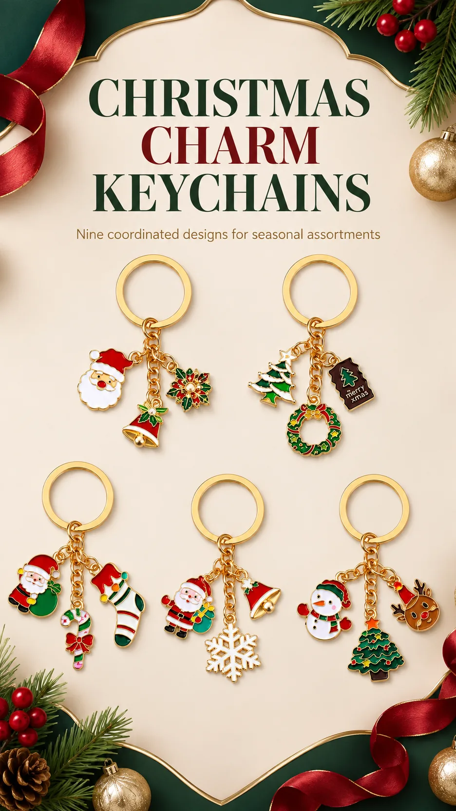 Christmas Enamel Metal Keychain Charms Santa Snowman Reindeer Holiday Bag Accessories product detail 1