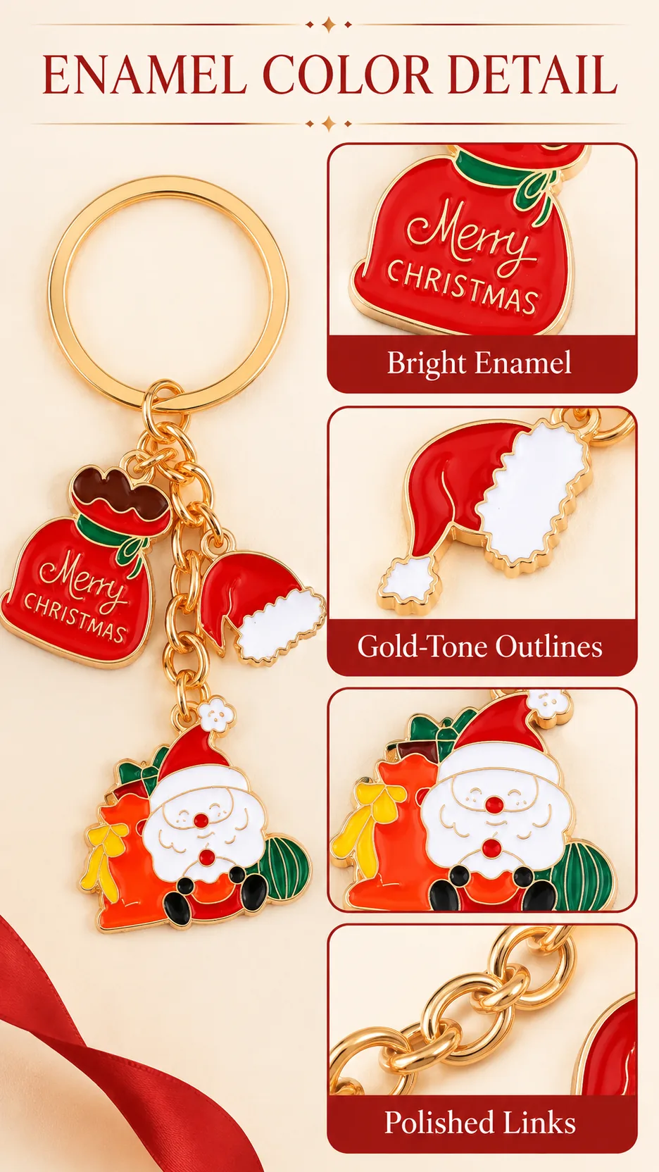 Christmas Enamel Metal Keychain Charms Santa Snowman Reindeer Holiday Bag Accessories product detail 2
