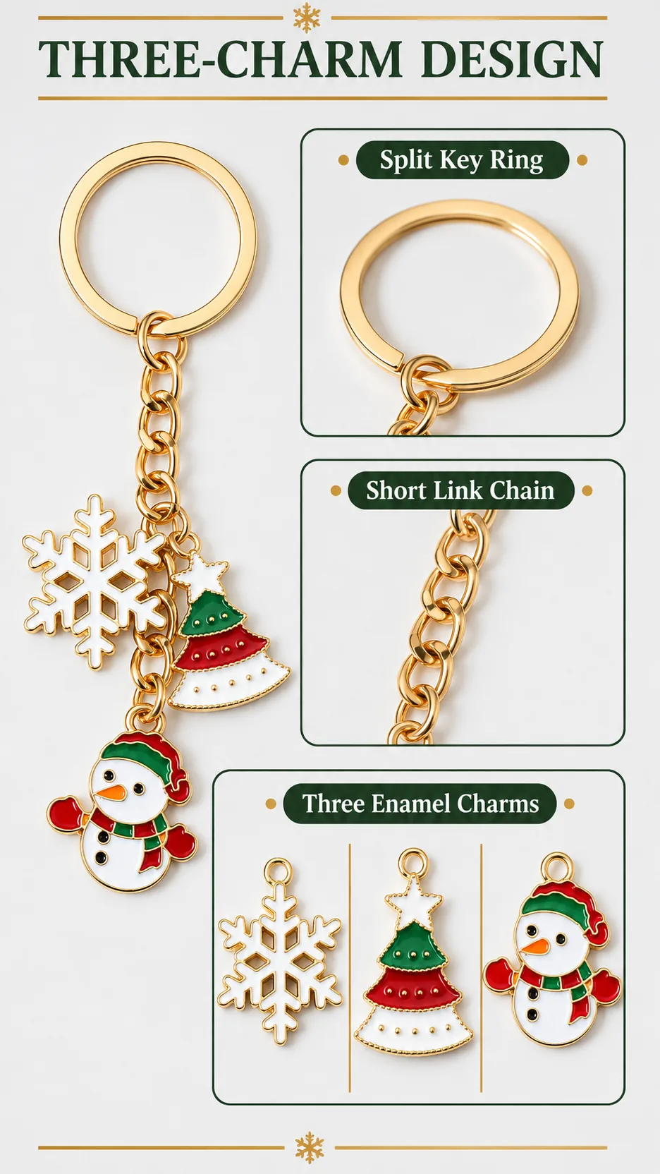 Christmas Enamel Metal Keychain Charms Santa Snowman Reindeer Holiday Bag Accessories product detail 3
