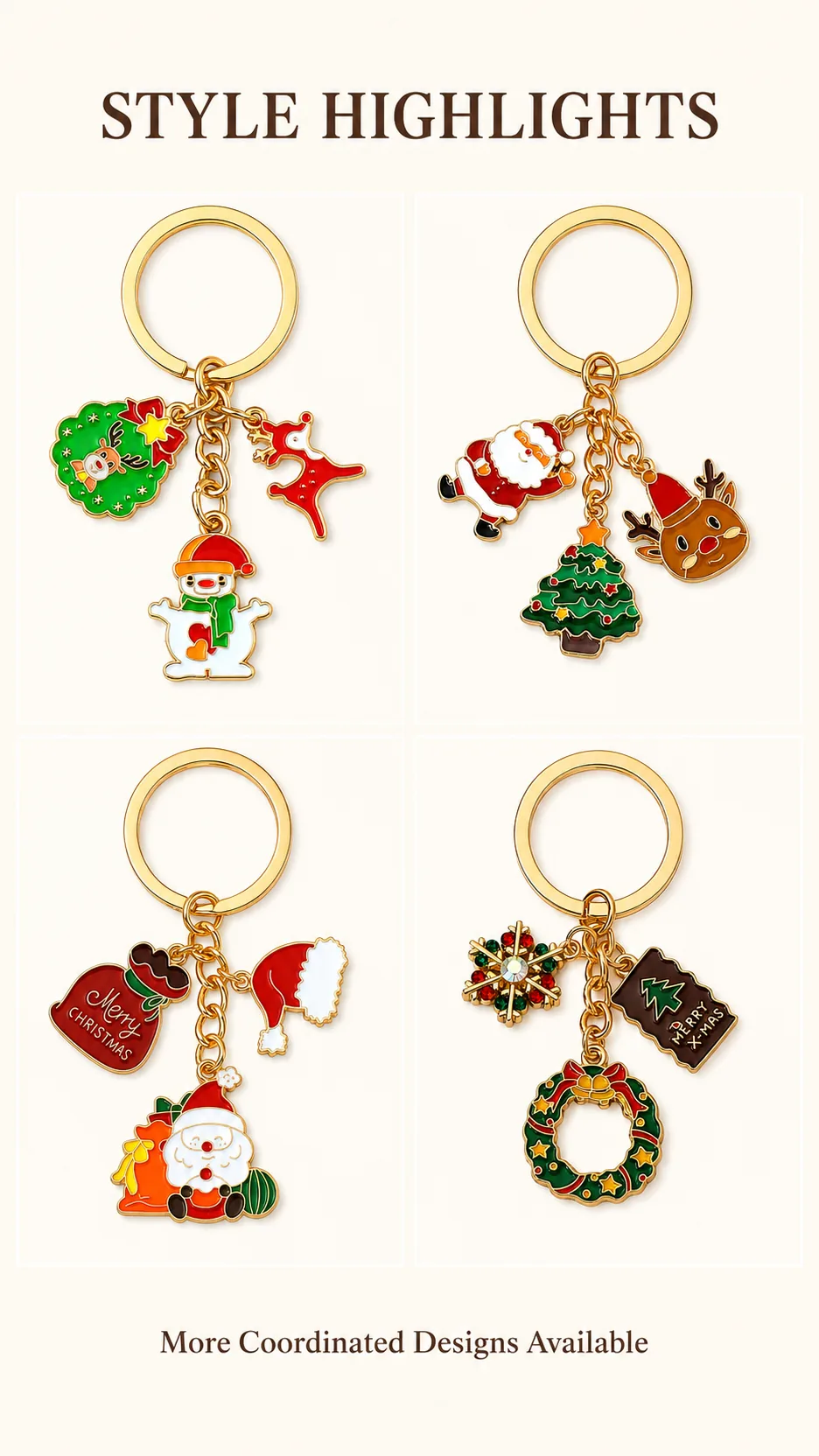 Christmas Enamel Metal Keychain Charms Santa Snowman Reindeer Holiday Bag Accessories product detail 5