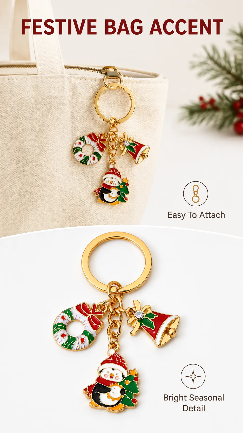Christmas Enamel Metal Keychain Charms Santa Snowman Reindeer Holiday Bag Accessories product detail 6