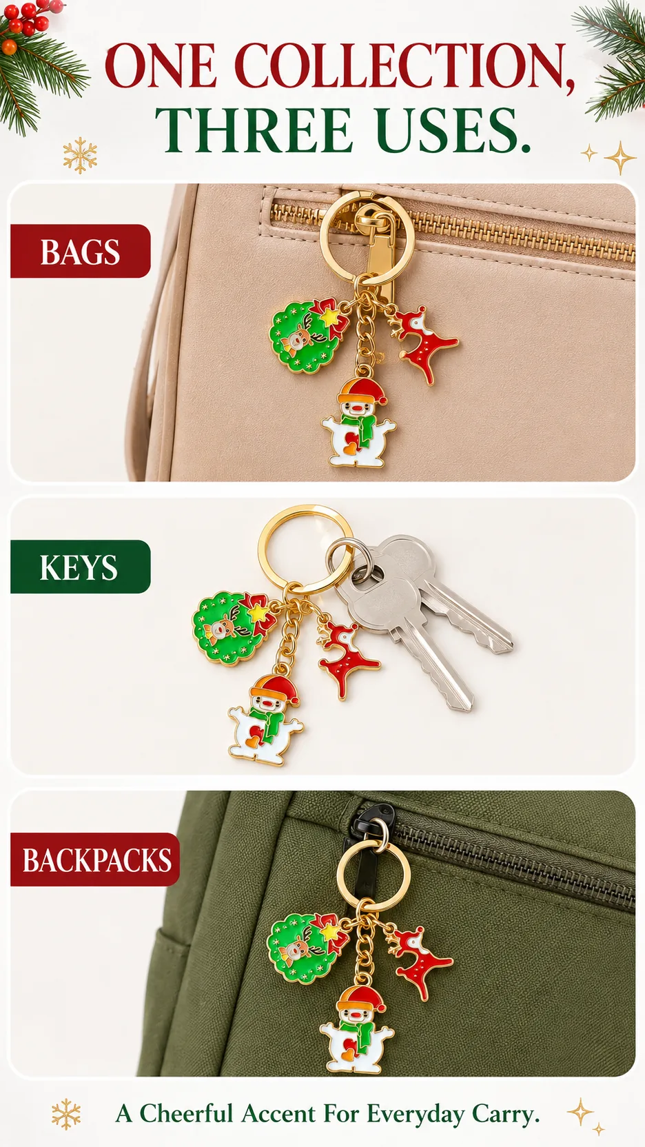 Christmas Enamel Metal Keychain Charms Santa Snowman Reindeer Holiday Bag Accessories product detail 8