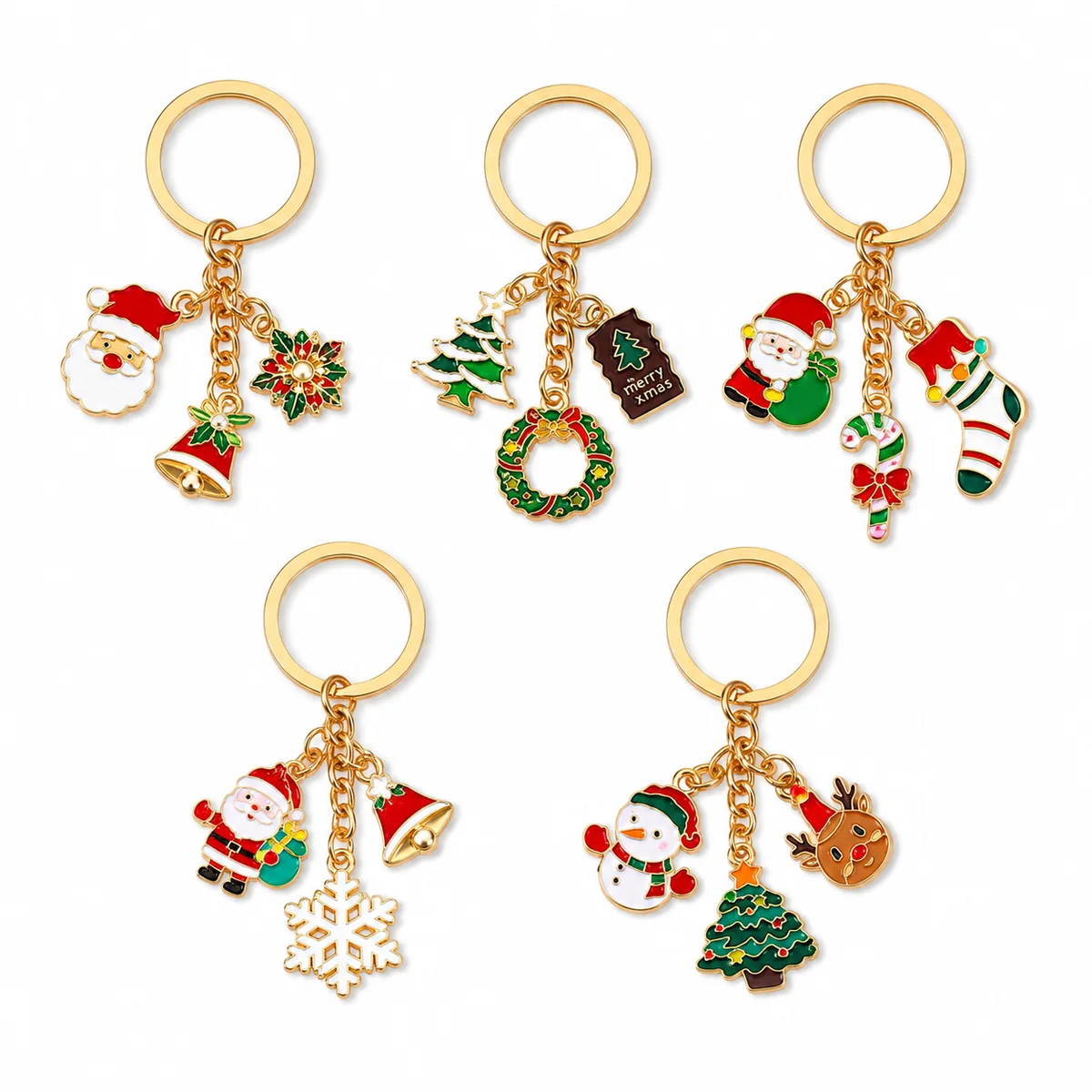 Christmas Enamel Metal Keychain Charms Santa Snowman Reindeer Holiday Bag Accessories