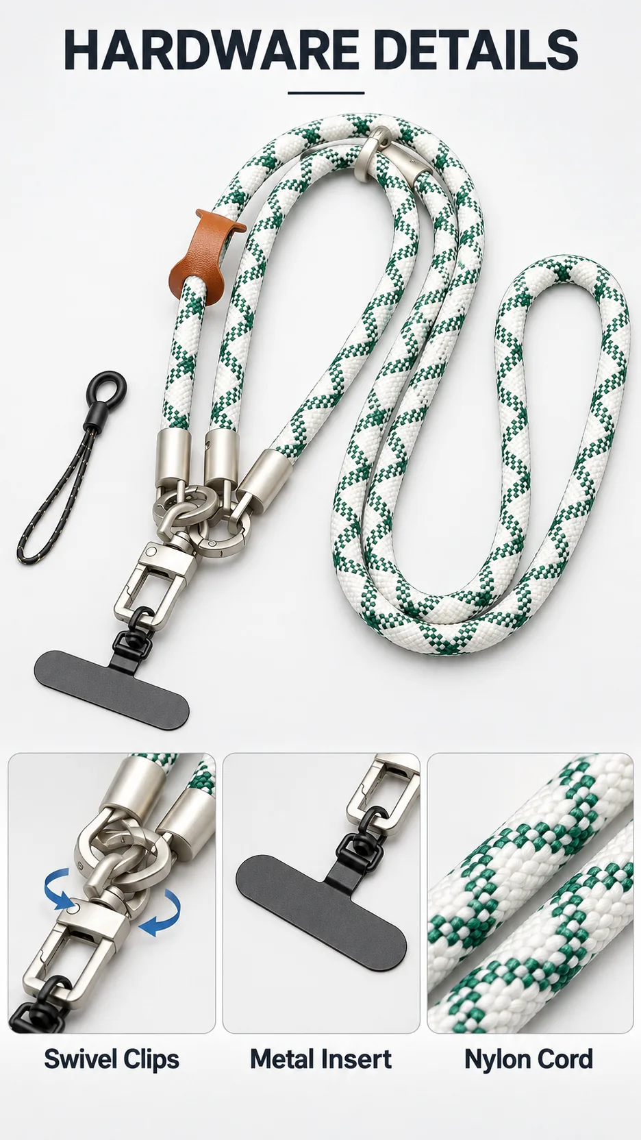 3-in-1 Removable Nylon Phone Lanyard Crossbody Wrist Strap with Metal Clip product detail 3