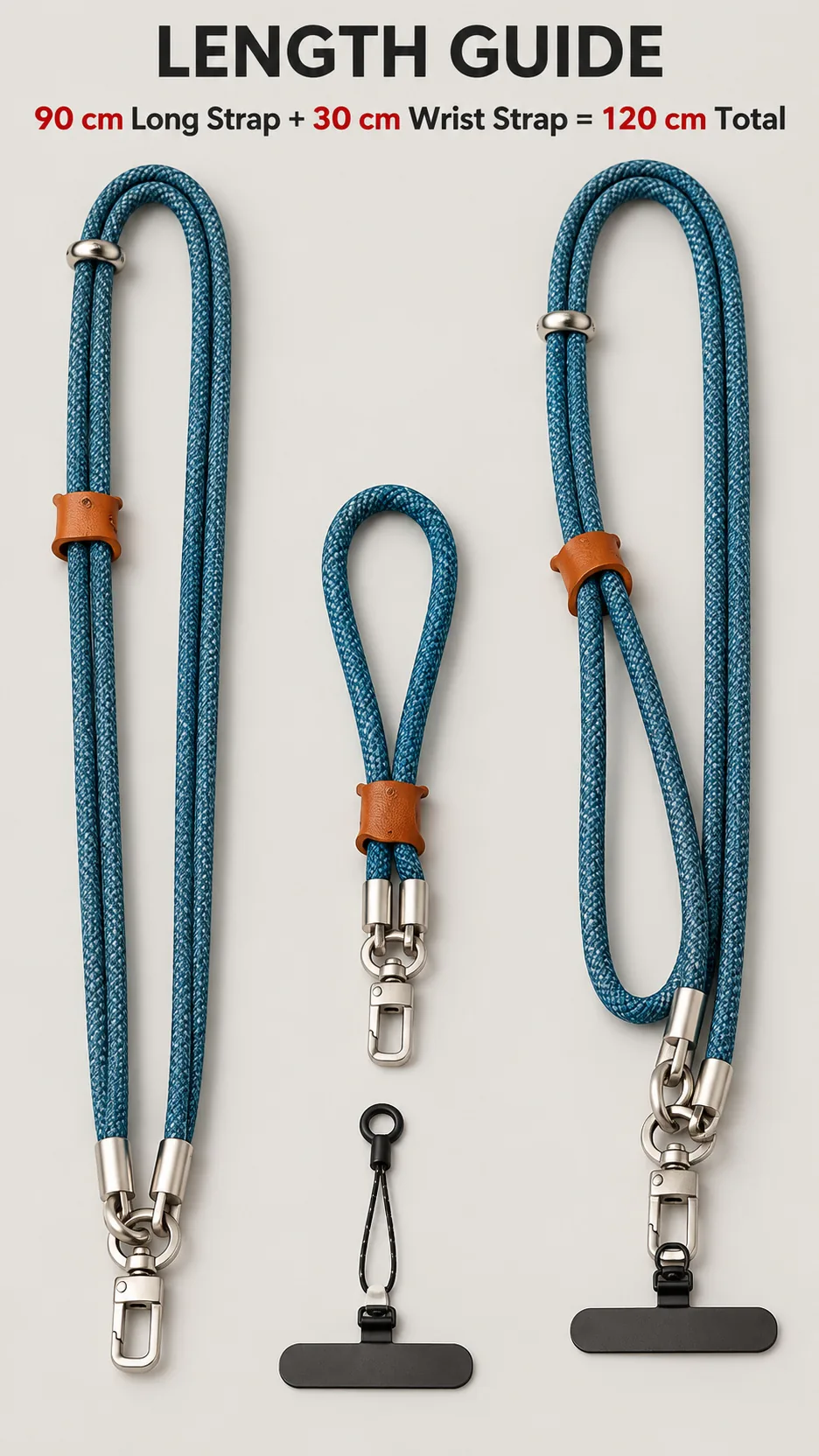 3-in-1 Removable Nylon Phone Lanyard Crossbody Wrist Strap with Metal Clip product detail 4
