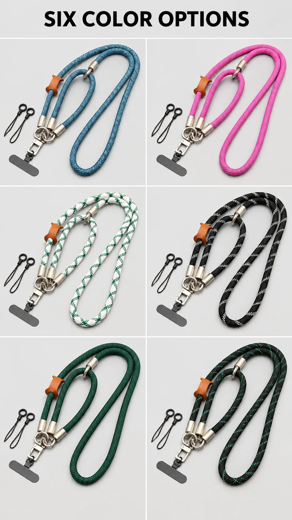 3-in-1 Removable Nylon Phone Lanyard Crossbody Wrist Strap with Metal Clip product detail 5