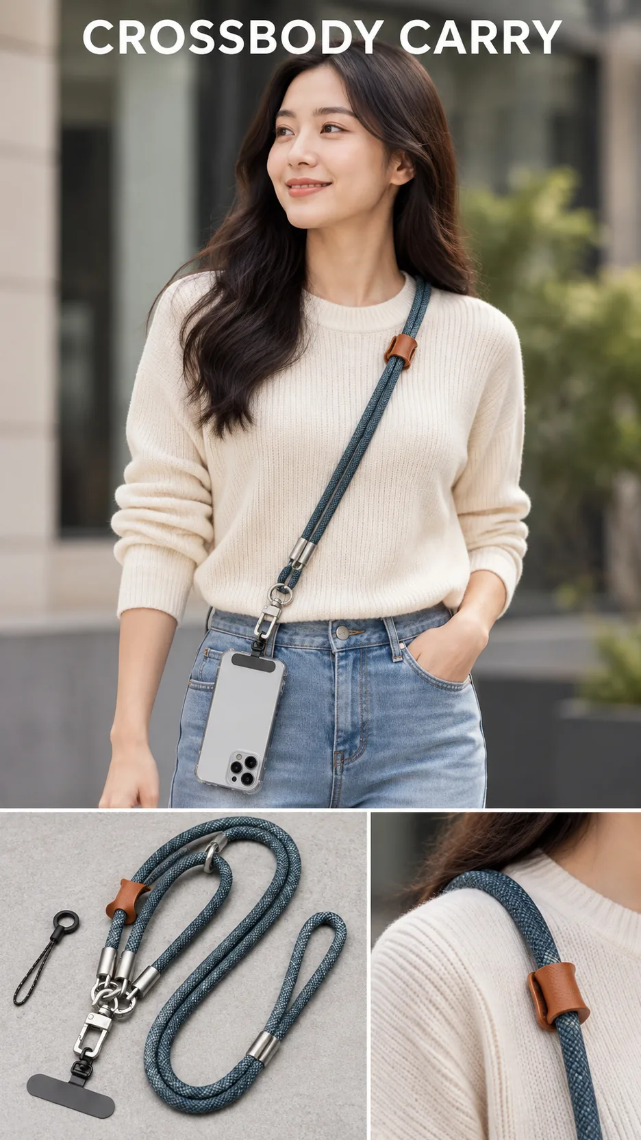 3-in-1 Removable Nylon Phone Lanyard Crossbody Wrist Strap with Metal Clip product detail 6