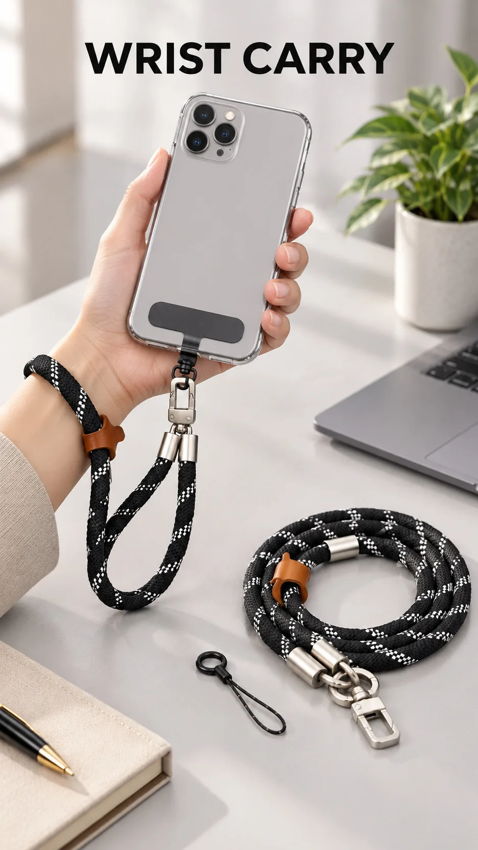 3-in-1 Removable Nylon Phone Lanyard Crossbody Wrist Strap with Metal Clip product detail 7