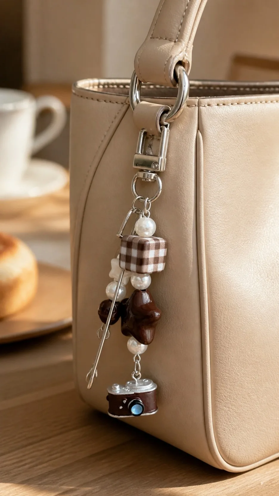 Retro Brown Camera Star Beaded Bag Charm Phone Lanyard Keychain product detail 6