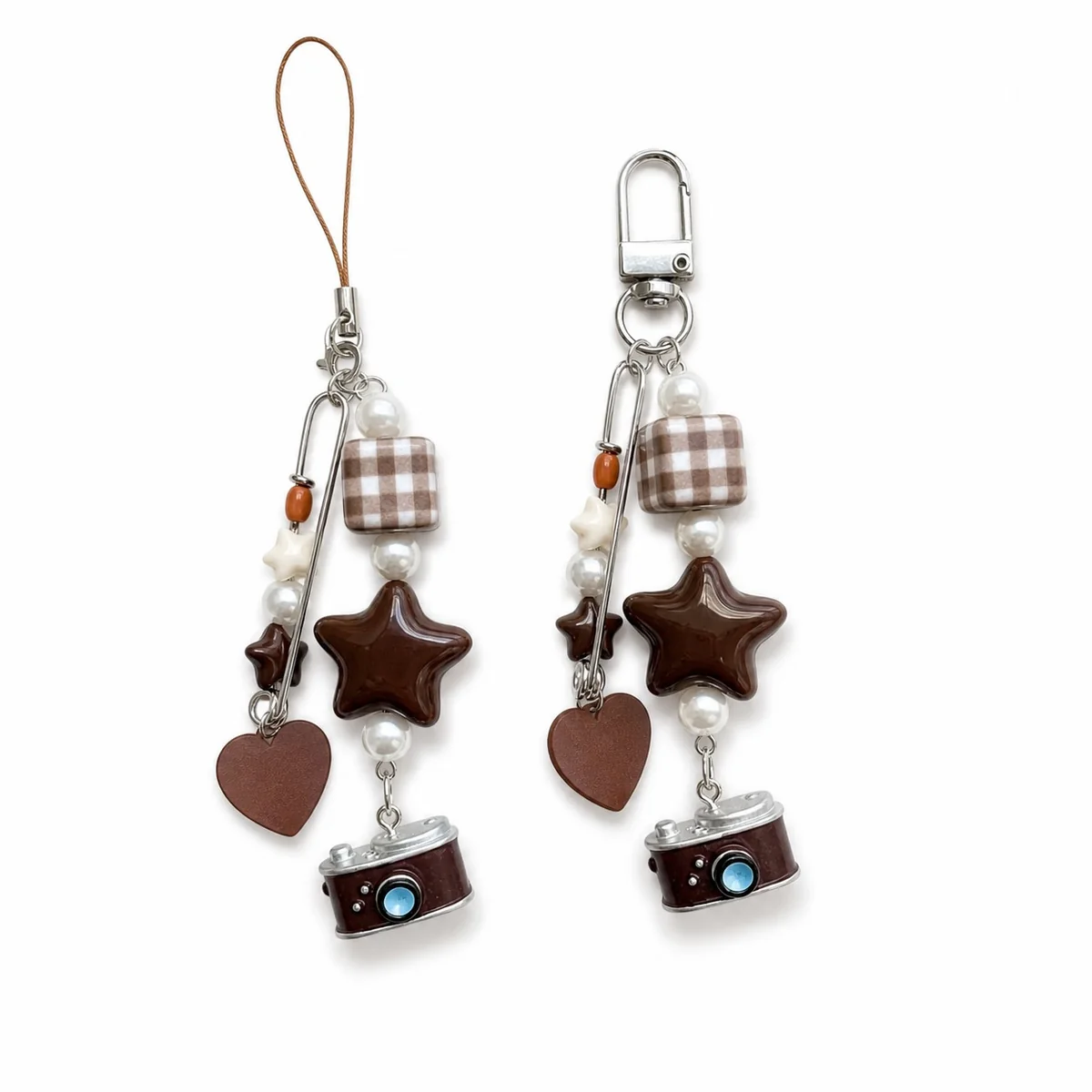 Retro Brown Camera Star Beaded Bag Charm Phone Lanyard Keychain