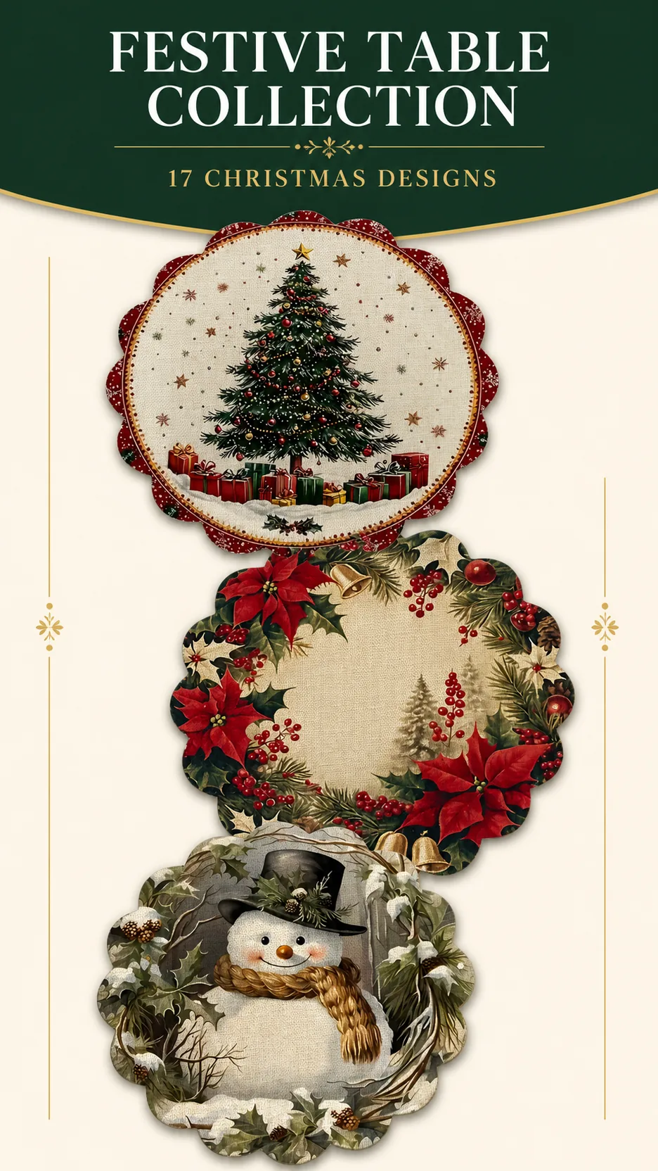 2026 New Christmas Placemat Round Scalloped Edge Heat Insulation Table Mat Holiday Party Decoration product detail 1