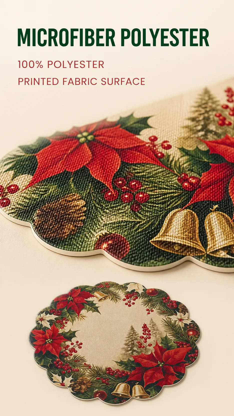 2026 New Christmas Placemat Round Scalloped Edge Heat Insulation Table Mat Holiday Party Decoration product detail 2