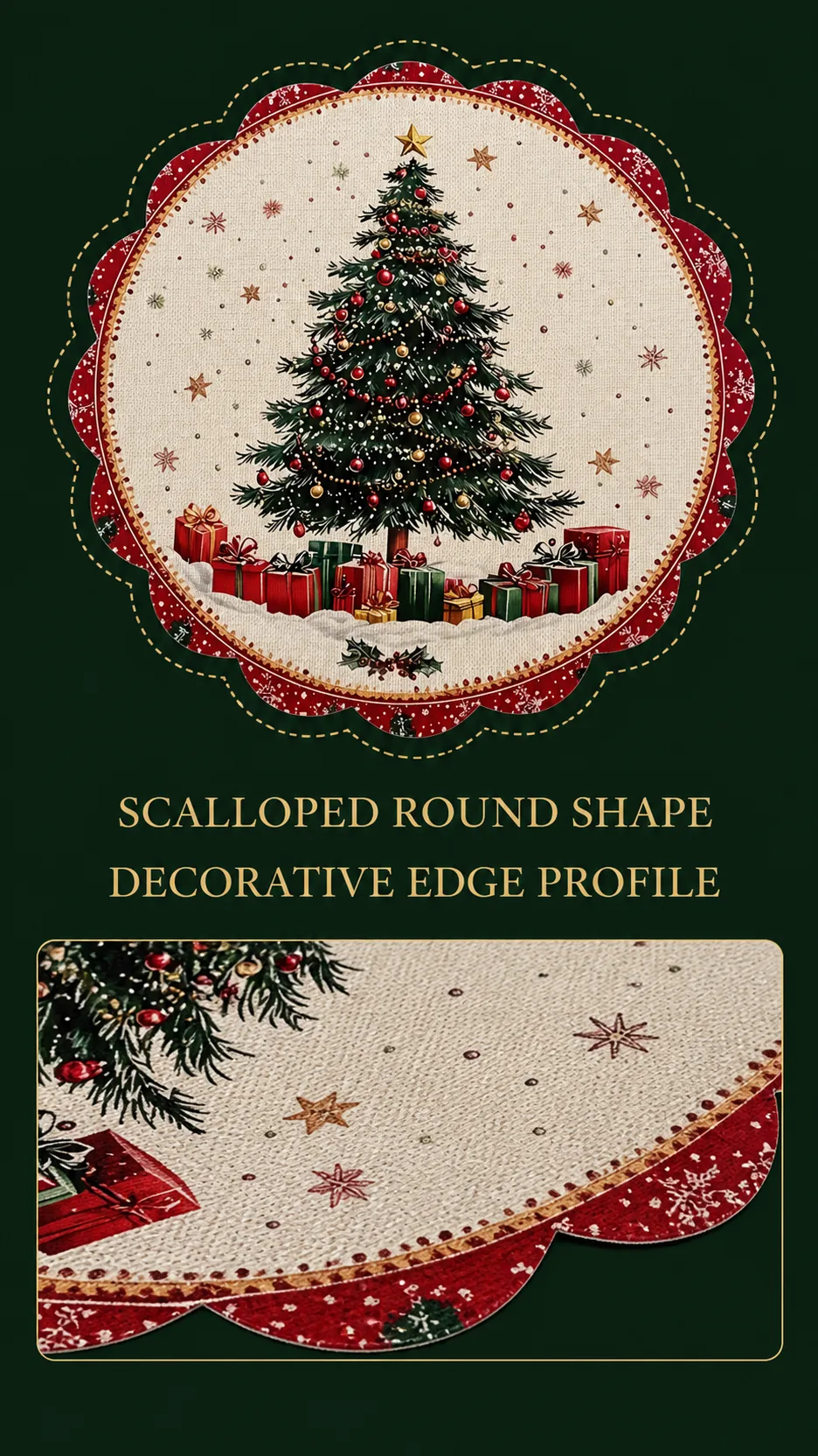 2026 New Christmas Placemat Round Scalloped Edge Heat Insulation Table Mat Holiday Party Decoration product detail 3