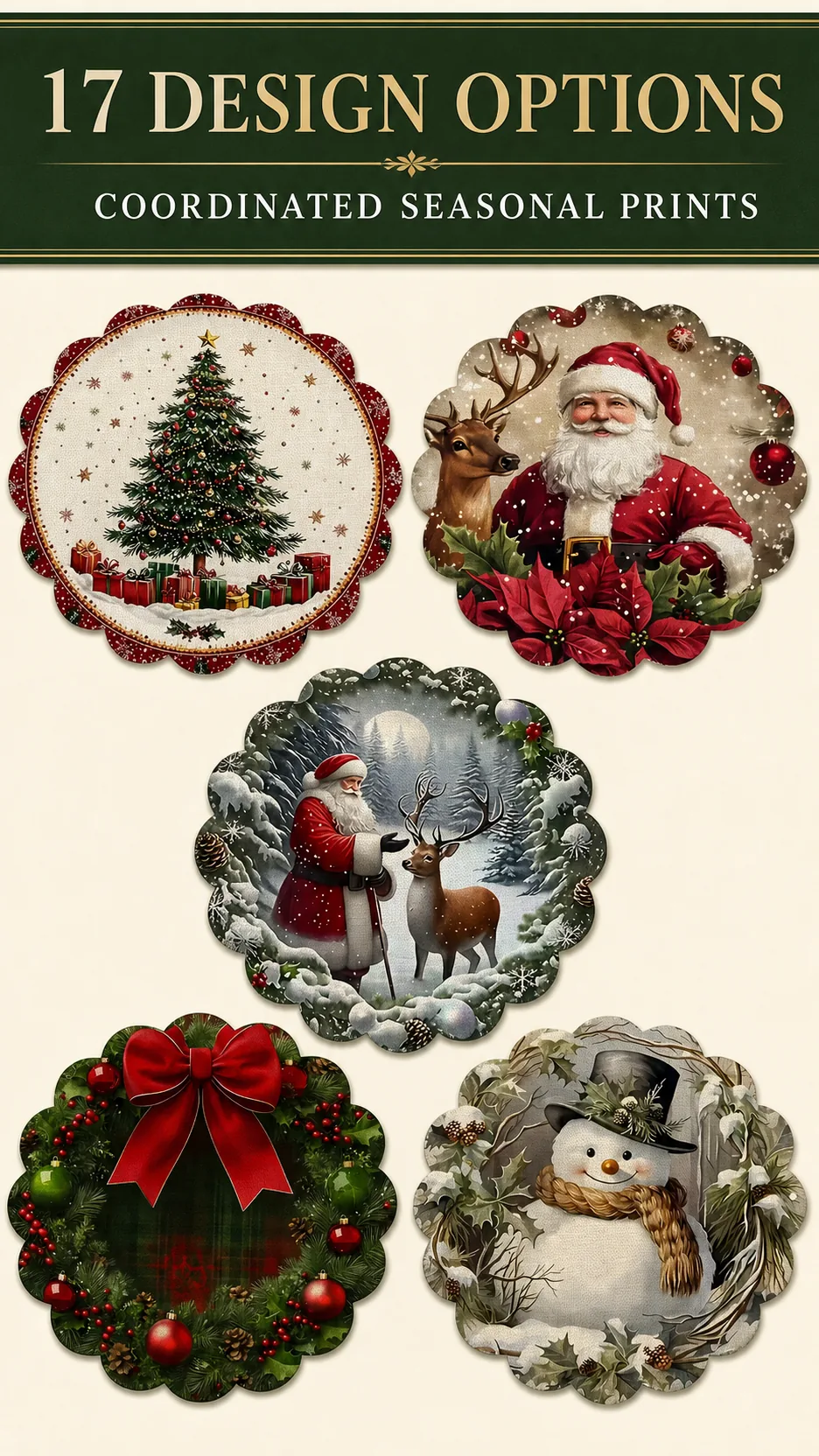 2026 New Christmas Placemat Round Scalloped Edge Heat Insulation Table Mat Holiday Party Decoration product detail 5
