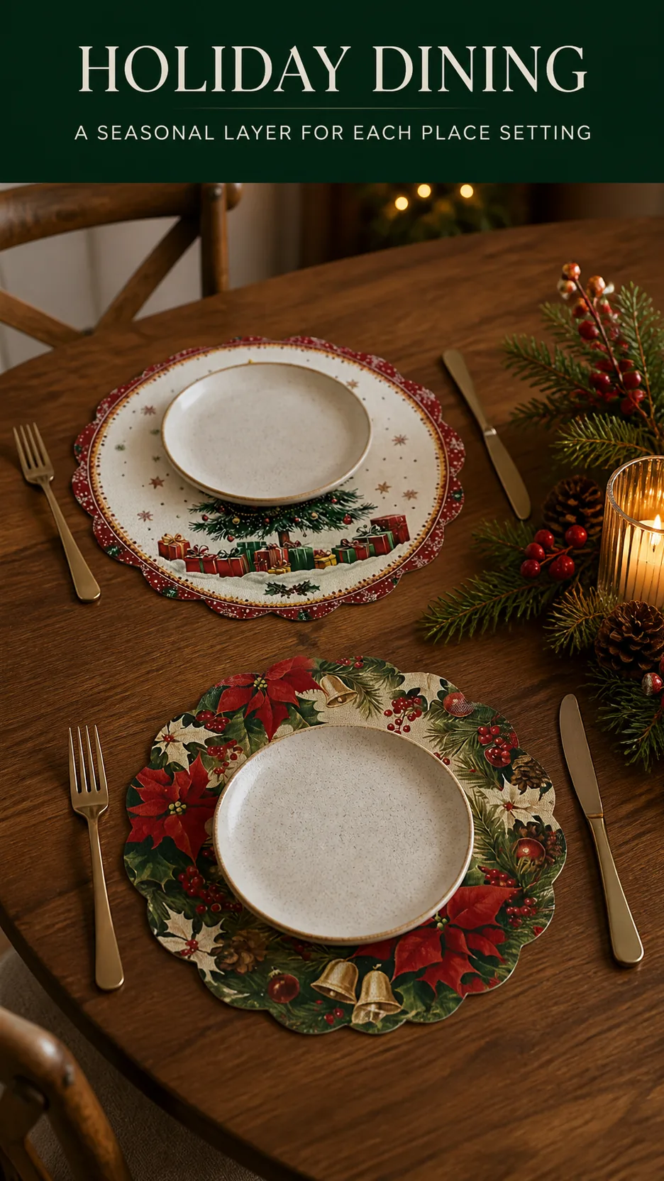 2026 New Christmas Placemat Round Scalloped Edge Heat Insulation Table Mat Holiday Party Decoration product detail 6