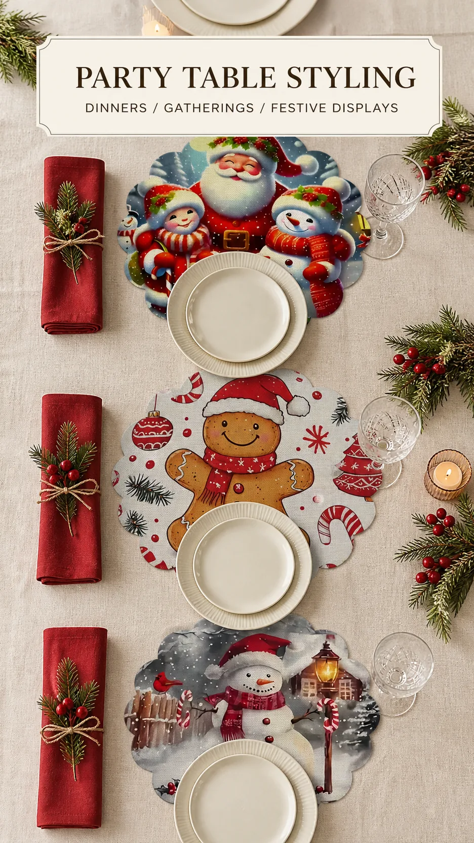 2026 New Christmas Placemat Round Scalloped Edge Heat Insulation Table Mat Holiday Party Decoration product detail 7