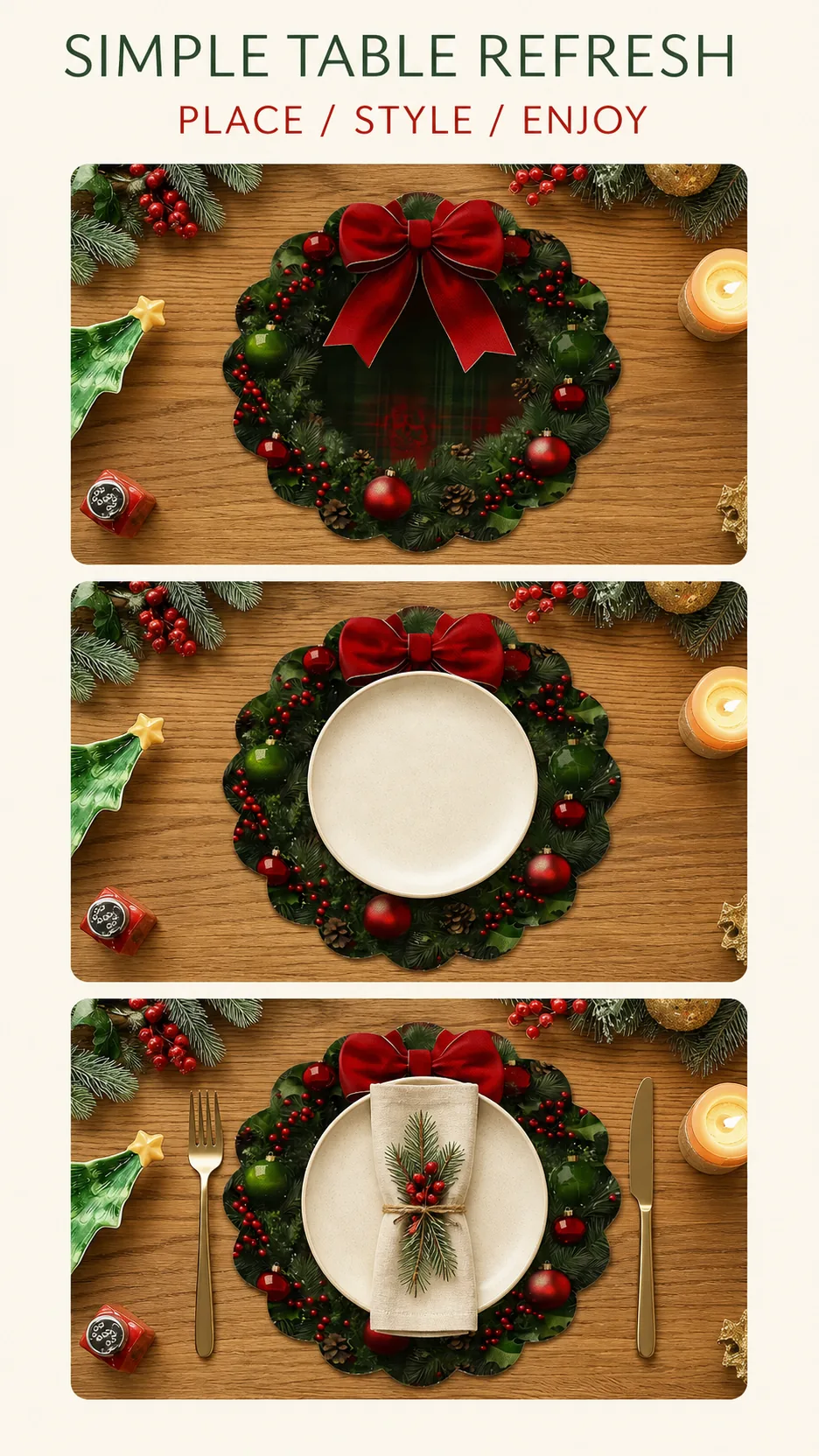 2026 New Christmas Placemat Round Scalloped Edge Heat Insulation Table Mat Holiday Party Decoration product detail 8