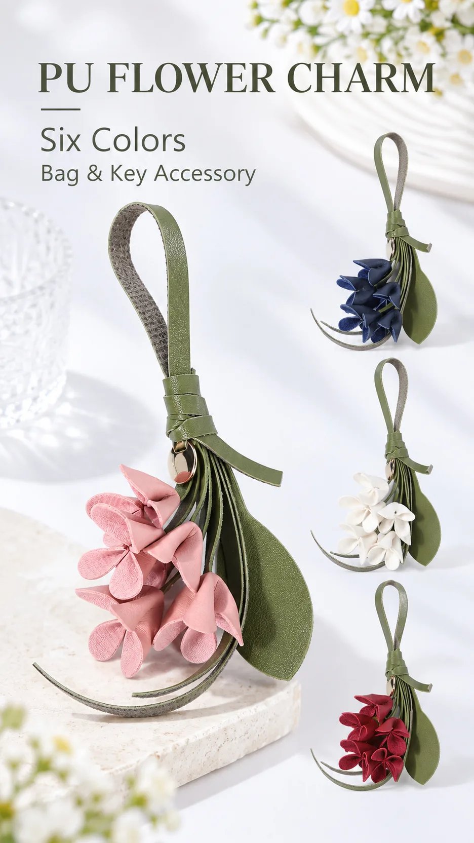European Style Fashionable Osmanthus Flower Keychain PU Cute Bag Pendant High-end Feel product detail 1