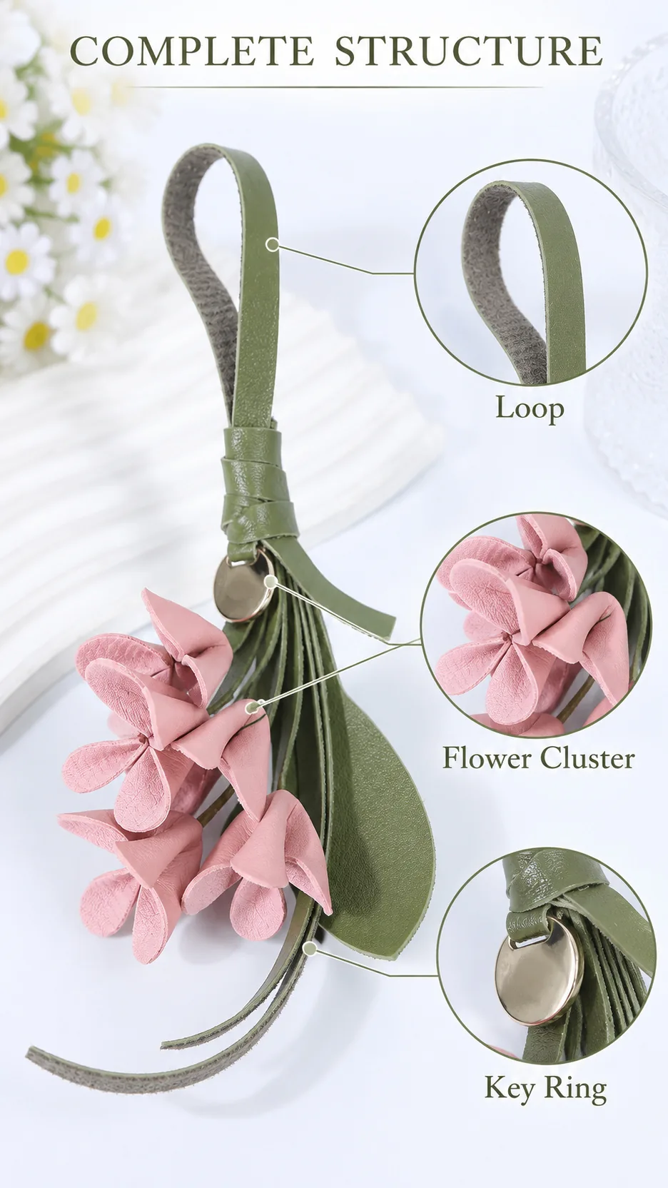 European Style Fashionable Osmanthus Flower Keychain PU Cute Bag Pendant High-end Feel product detail 3