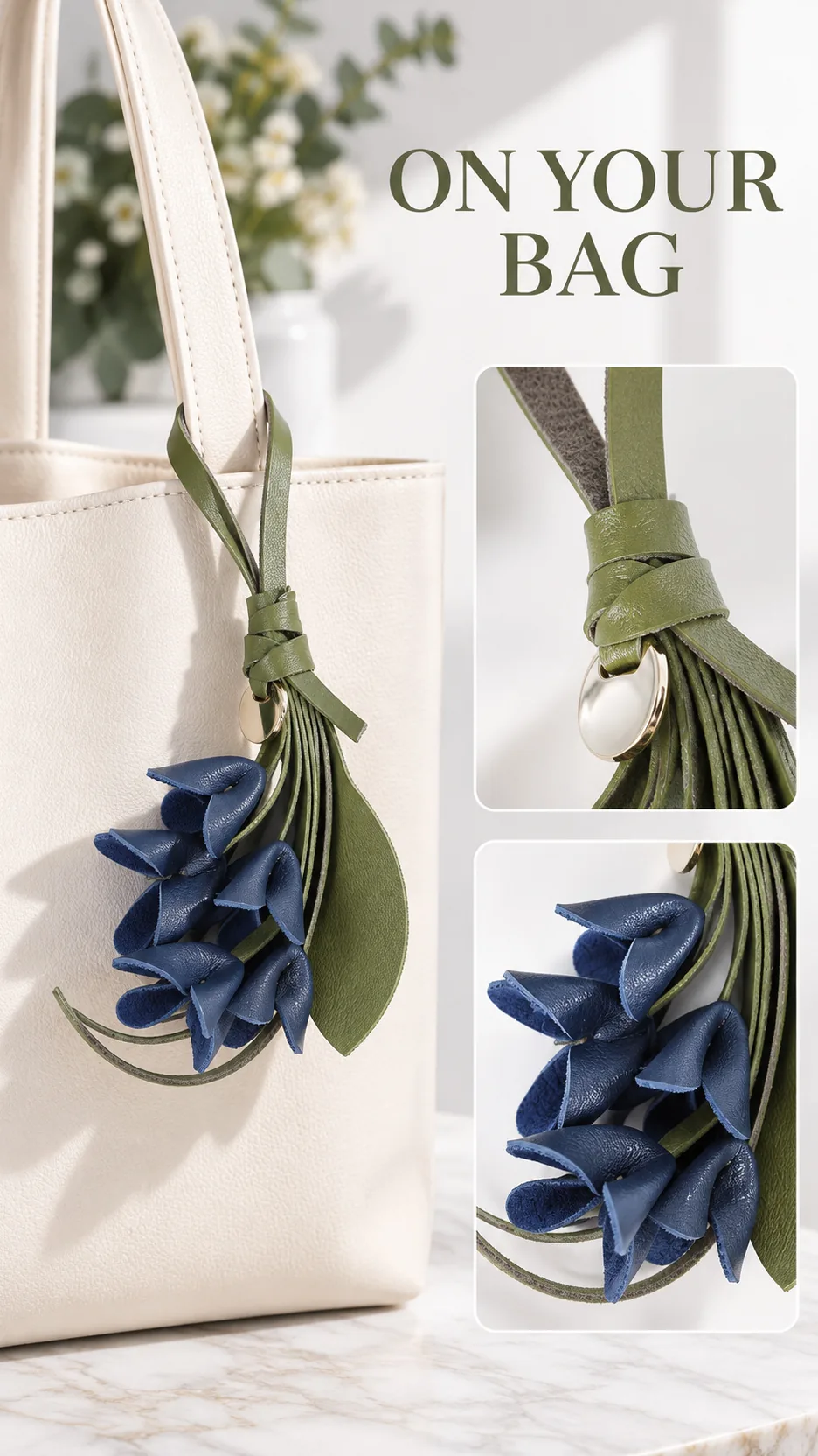 European Style Fashionable Osmanthus Flower Keychain PU Cute Bag Pendant High-end Feel product detail 6